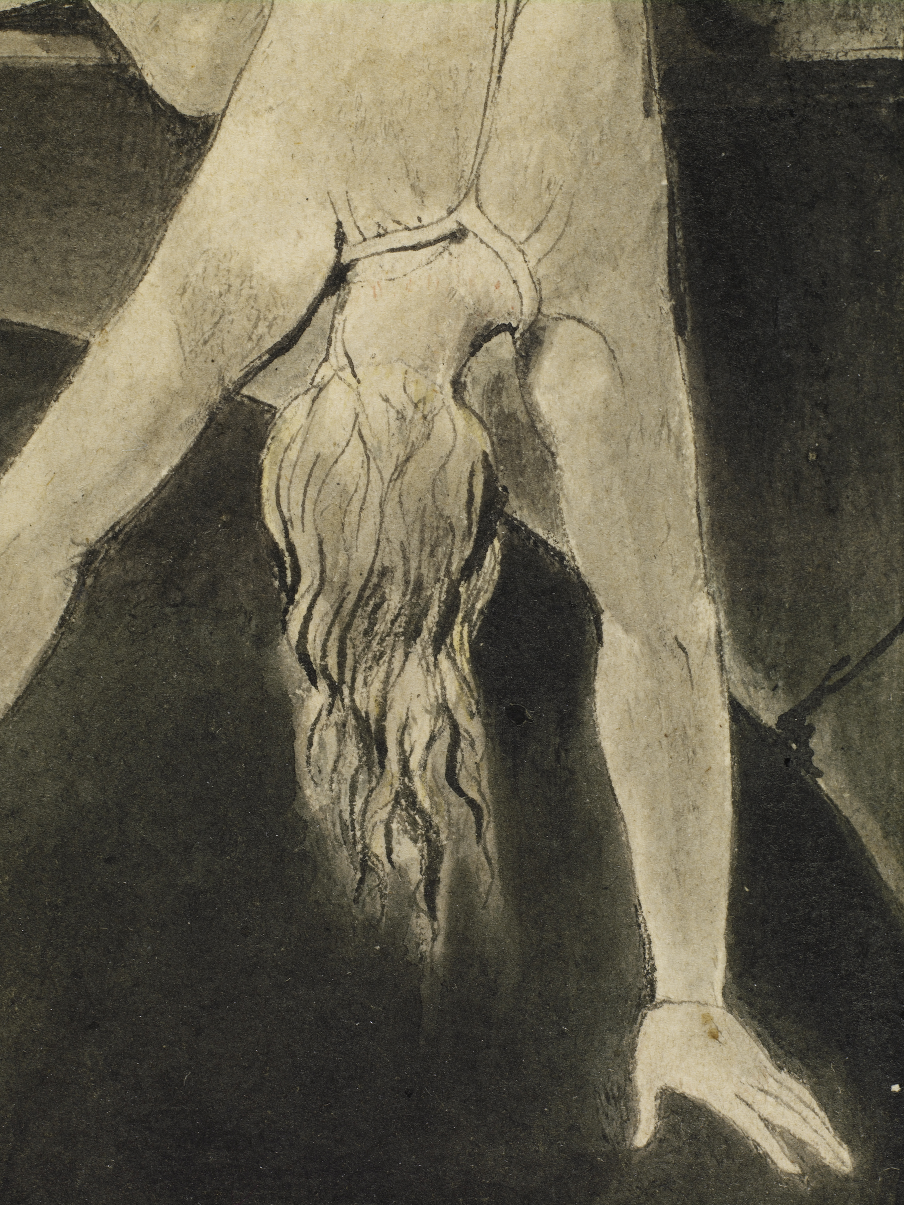Death Pursuing, detail of the head, neck, and left arm of the Soul