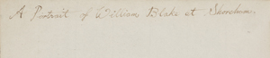 Portrait of William Blake: verso inscription